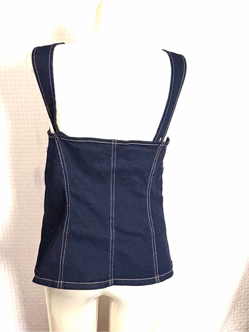 Emerson Lang Dark Denim Vest Stretch Western Boho Festival Fitted Size M NEW - Picture 3 of 12